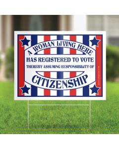 A Woman Registered to Vote Lives Here yard sign